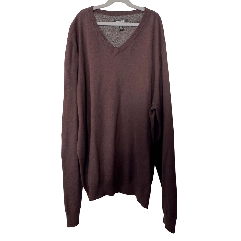 Nordstrom Size XL Cotton Cashmere V-Neck Sweater Mauve Brown Oversized Fall Mens